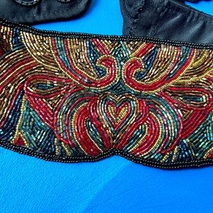 Beaded Belt or Cumberbund Multicolored Seed Beads Button in Back 36” Unstretched